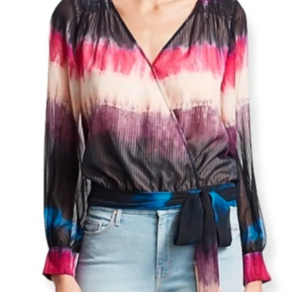 Tanya Taylor Klaus Silk Wrap Blouse Tie Dye